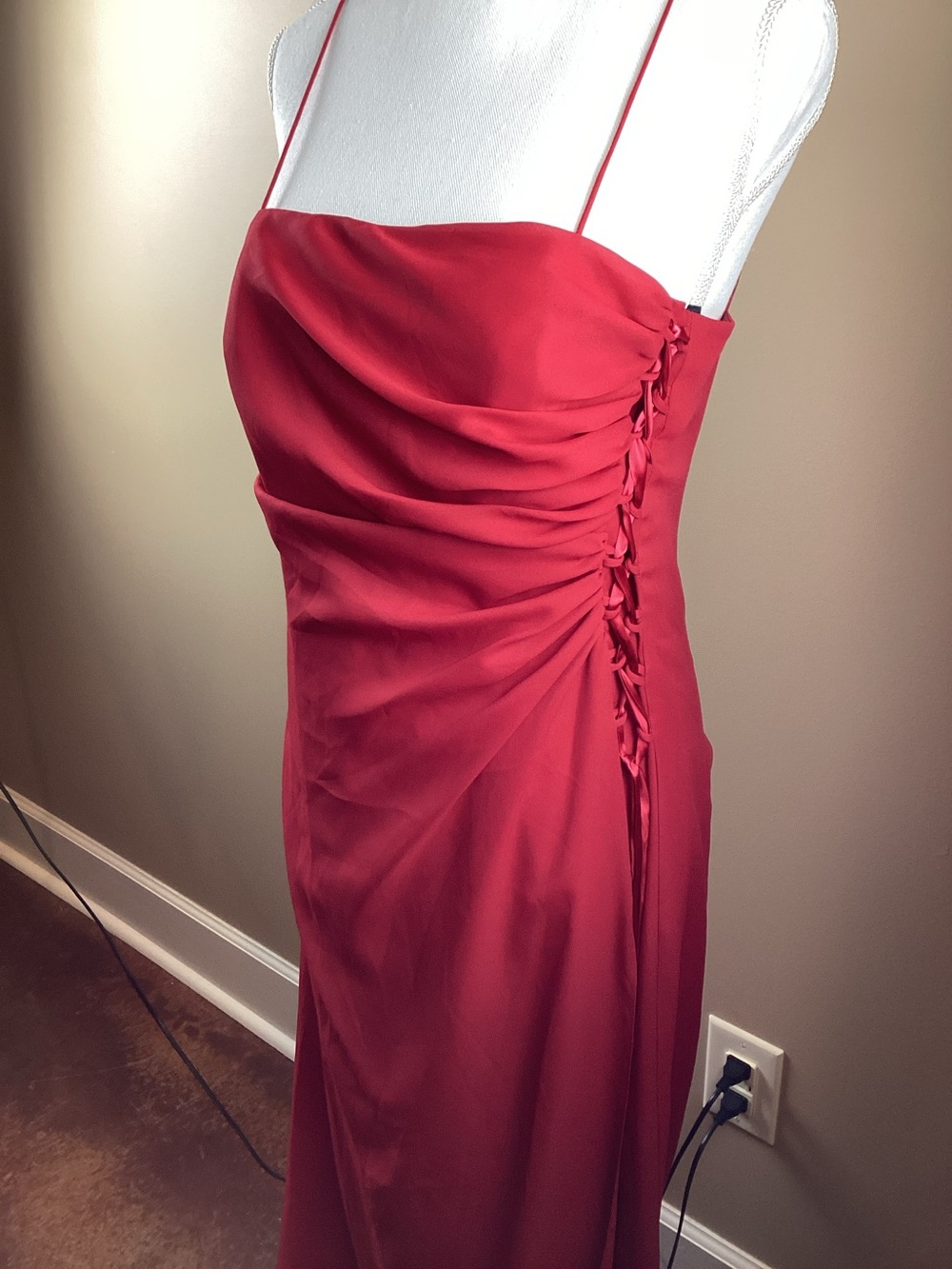 Cachet Red Strapless Ruched Evening Gown